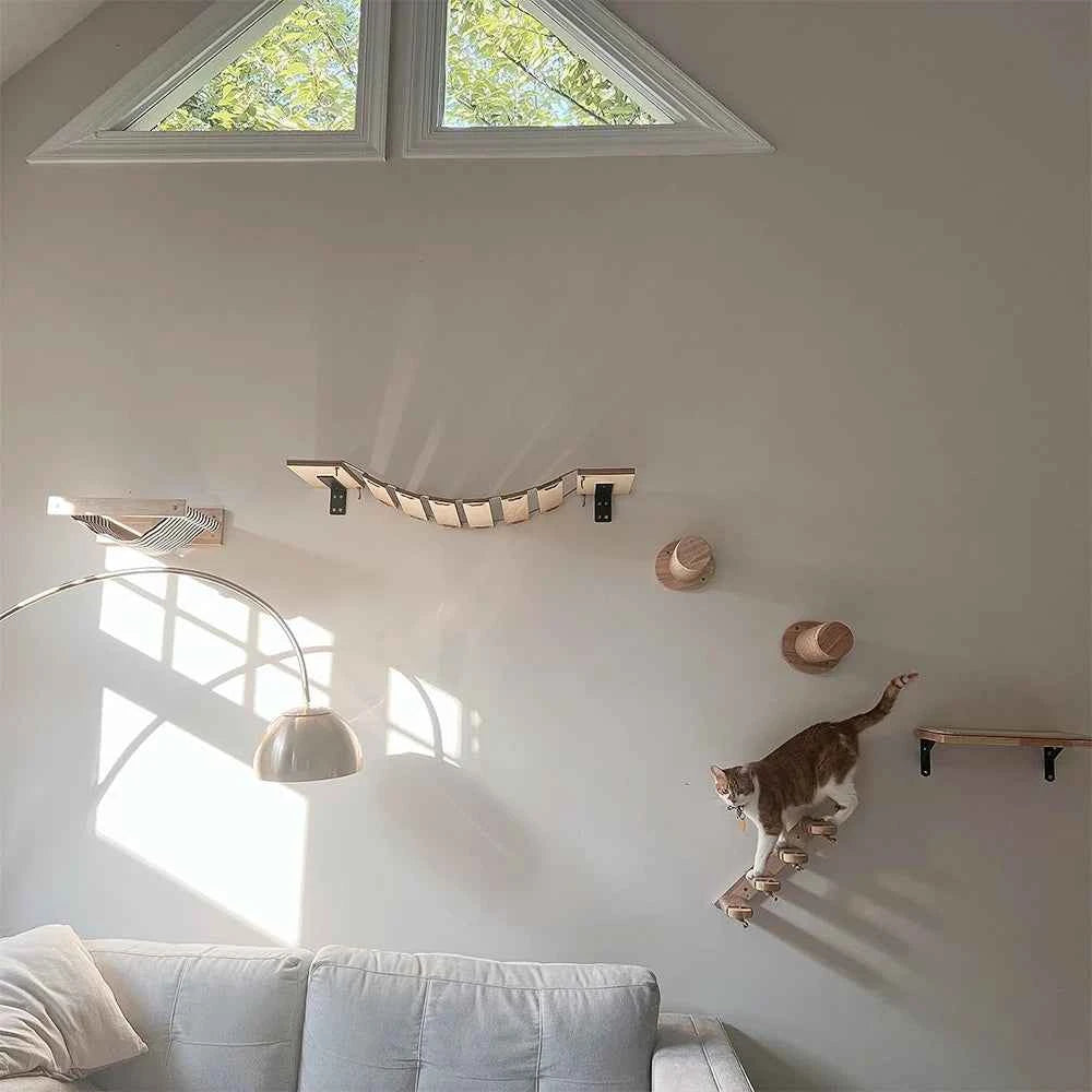 Cat Climbing Shelf Wall Mounted Four Step Stairway With Sisal Scratching Post For Cats Tree Tower Platform Jumping Pet Furniture