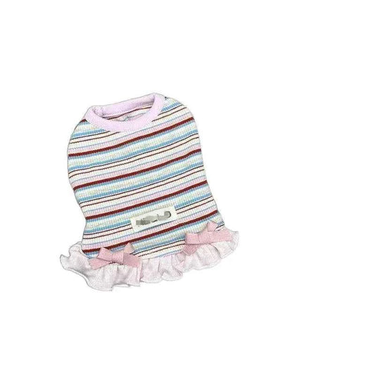 Comfortable Striped Pet Dress Anti Shedding All Season Apparel Stylish Outfit for Kitten Puppy Teddy Bichon Yorkie