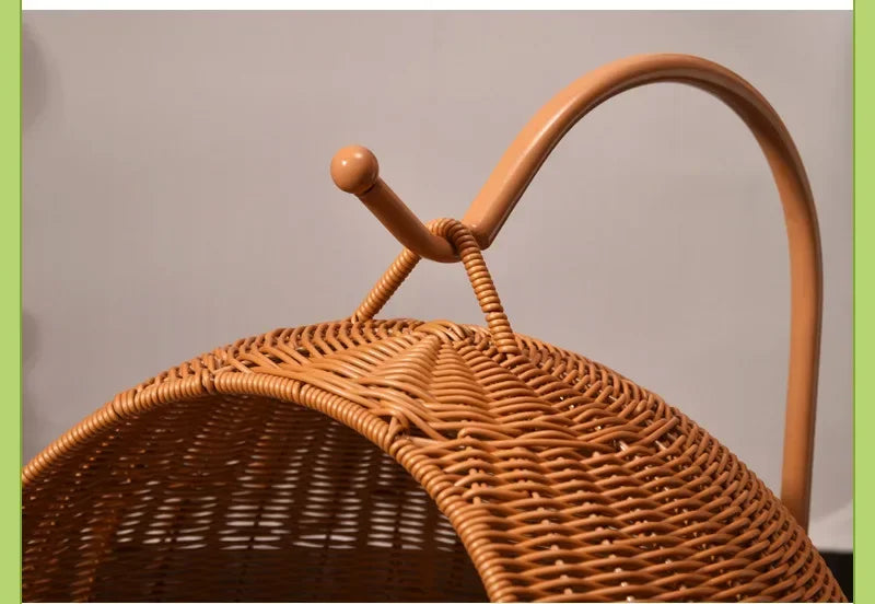 Semi-enclosed Pet Hammock Hanging Cat Nest Round Rattan Cat Cage Cat Bed with Plush Cushion Pet Cradle Bed Cat Accessories - Play Paws Toys