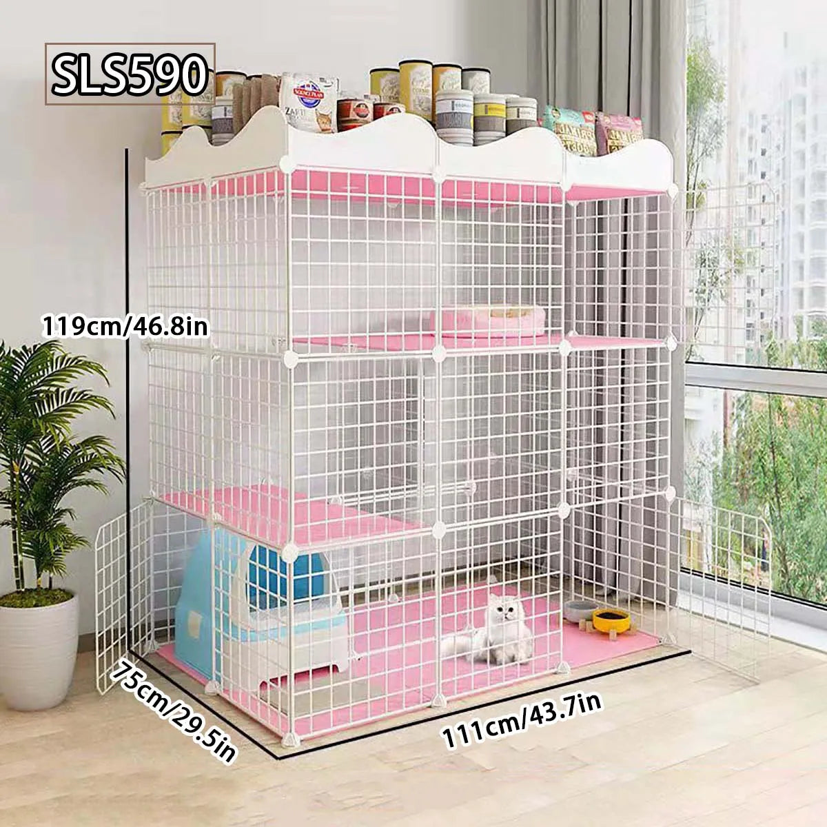 Cat Cage for Home Use, Indoor Pet Cat Large Space, Luxurious Small Cat House, Three-Story Multi-Cat Portable Assembly Empty Cage - Play Paws Toys