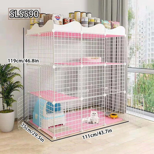 Cat Cage for Home Use, Indoor Pet Cat Large Space, Luxurious Small Cat House, Three-Story Multi-Cat Portable Assembly Empty Cage - Play Paws Toys