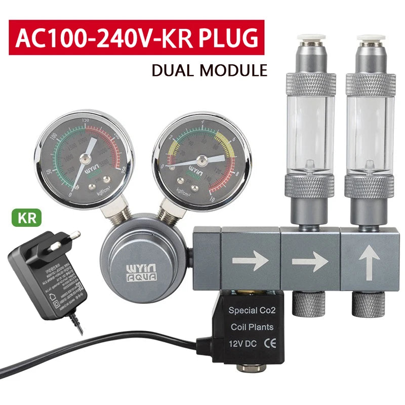 Aquarium CO2 regulator Dual meter solenoid valve Quick plug foam recorder  control system Fish tank CO2 pressure reducing valve