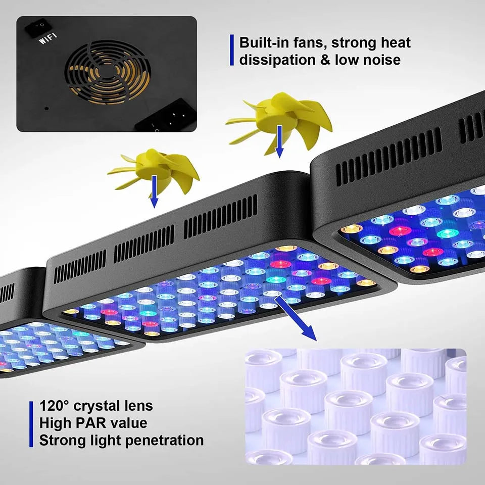 WiFi Control Dimmable 165W Led Aquarium Light with Three Channels Smart App Control for Fish Coral Reef Tank