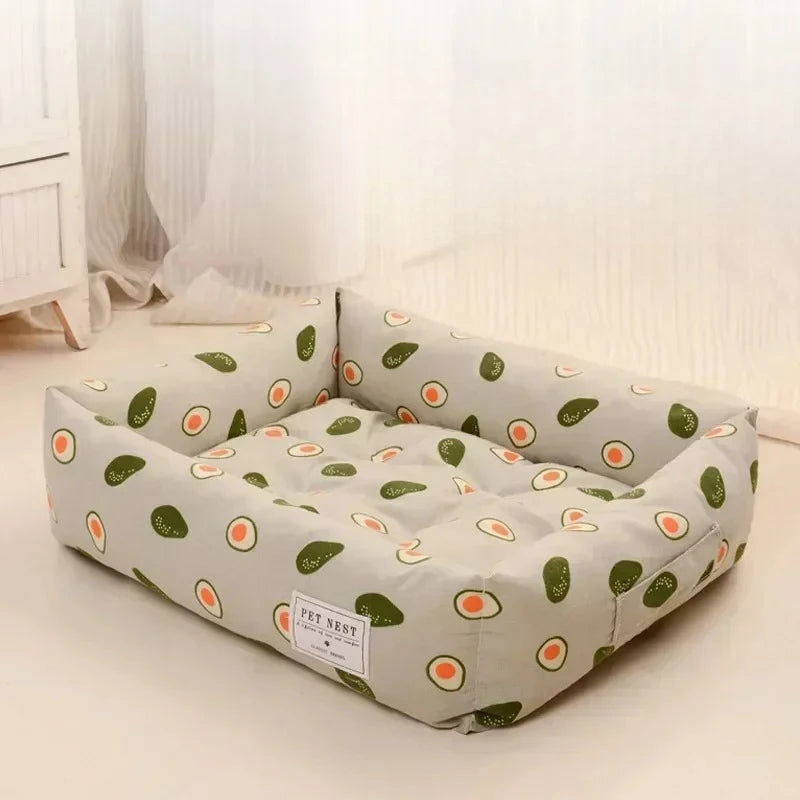 Plaid Printing Soft Removable&Washable Dog Bed Fabric Skin-Friendly Cotton&Linen Breathable Pet Sofa Square Cat Litte Dog Bed