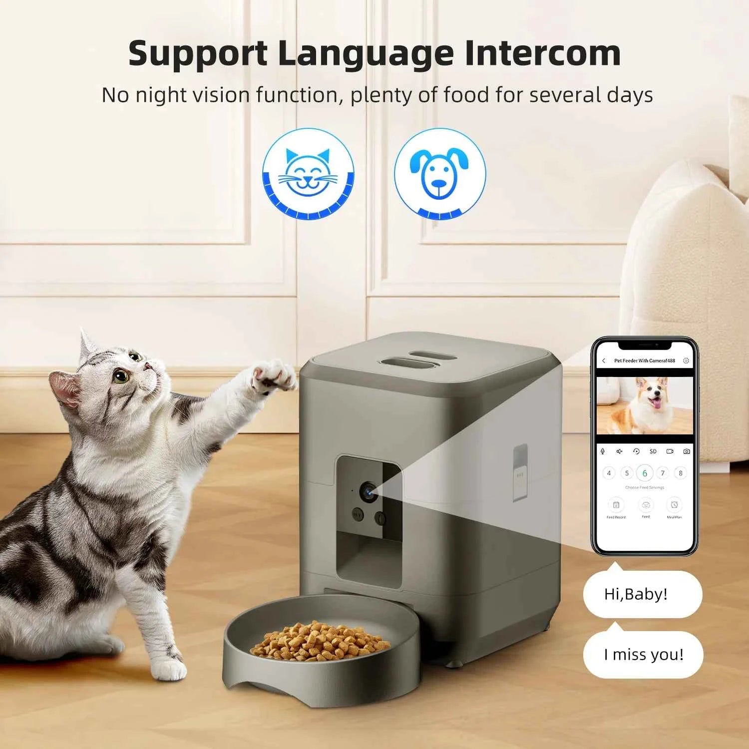 2L Push Button WiFi Camera USB Automatic Pet Feeder Smart Cat Feeder Slow Dog Feeder with Timer Video Pet Feeder Food Bowl#Color