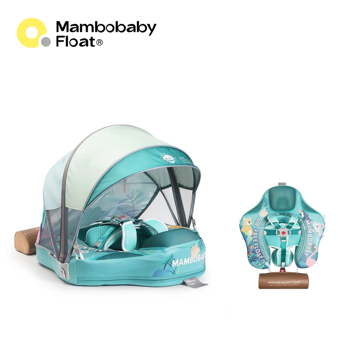 Mambobaby Baby Pool Float with Canopy & Tile Baby Swim Ring Infant Swimming Trainer Circle With Adjustable Strap for Boys Girls