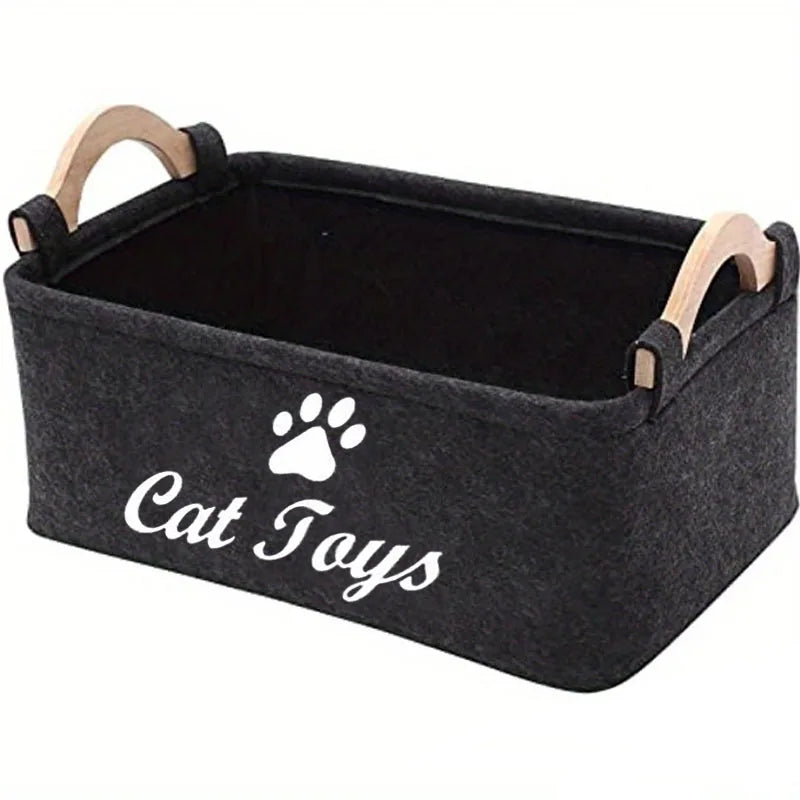 Stylish Felt Pet Toy Storage Basket - Durable Organizer for Cat & Dog Toys, Dirty Clothes, and Cleaning Supplies - Letter Print - Play Paws Toys