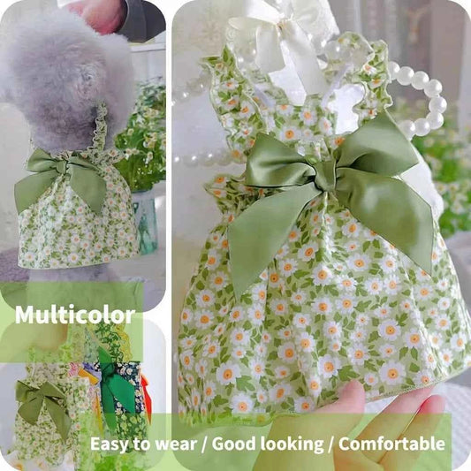 Spring Summer Pet Dog Dress, Cute Floral Suspender Skirt for Small Dogs, Princess Style Dog Clothes for Chihuahua Teddy Bichon