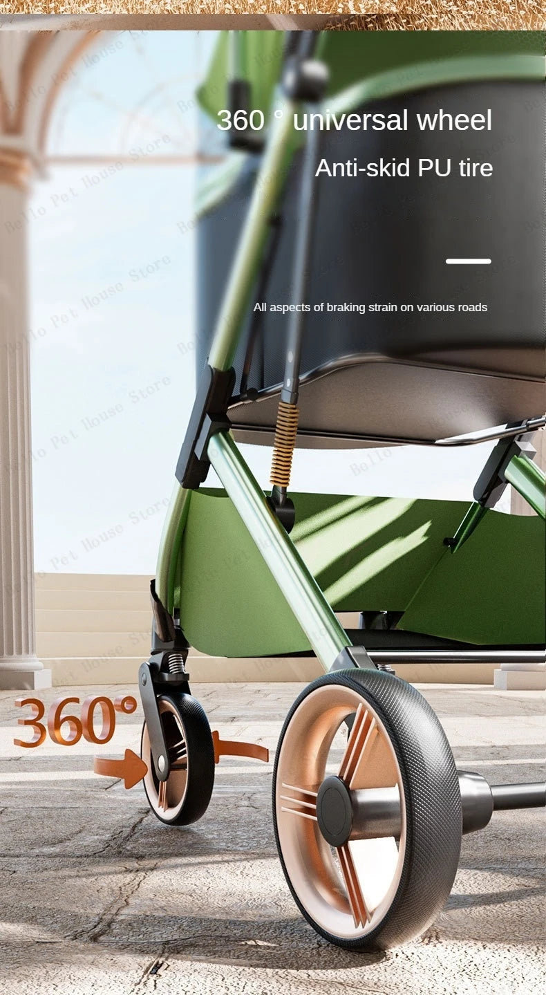 Detachable Pet Stroller Ultra-light Portable Outdoor Cat and Dog Stroller Aluminum Alloy Frame Four-wheel Shock Absorber - Play Paws Toys