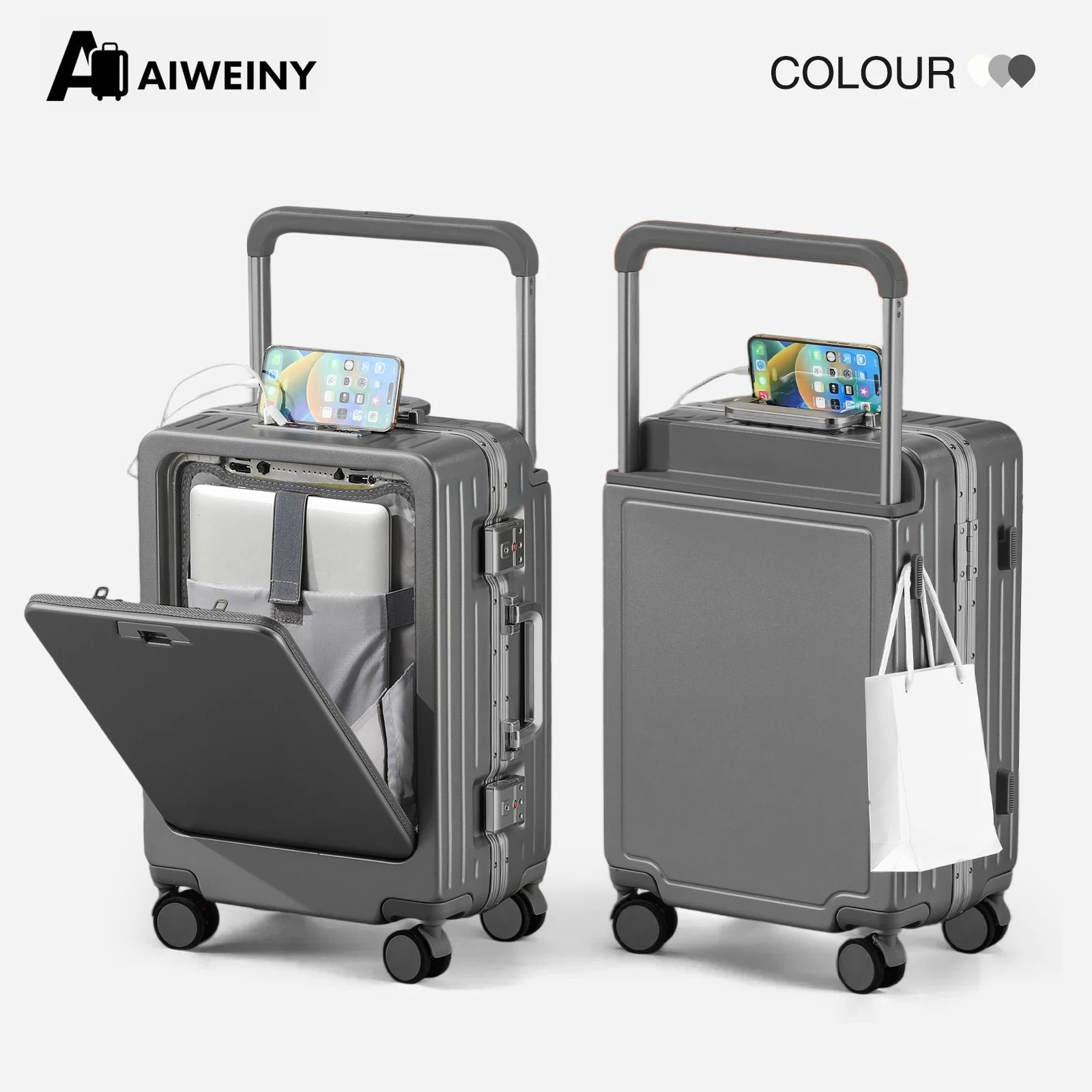 AIWEINY Aluminum Frame Luggage - Military Grade Pressure Resistance, Baby-Safe Lining, 30% Larger Capacity with Dual-Door Design