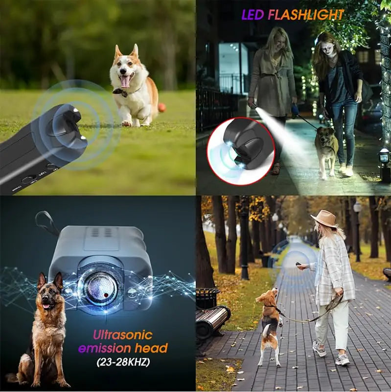 Portable Ultrasonic Dog Repeller Pet Training Device Outdoor Animal Deterrent With LED Light To Stop Barking Chase Away