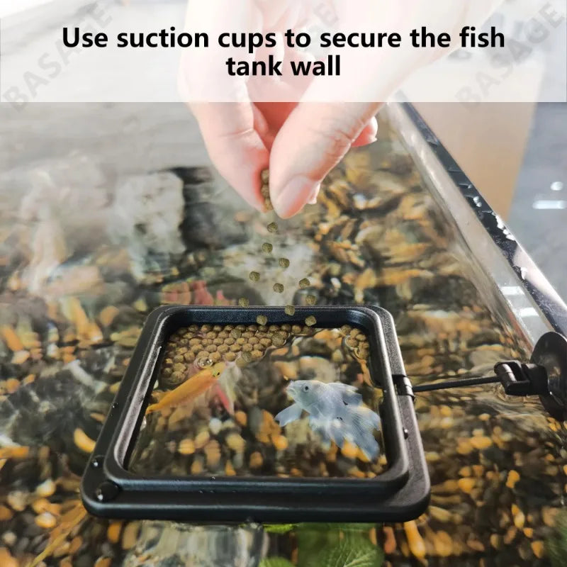 Aquarium Feeding Ring Fish Tank Station Floating Food Tray Feeder Square Circle Accessory Fish Foods Feeder Suction Cup Black