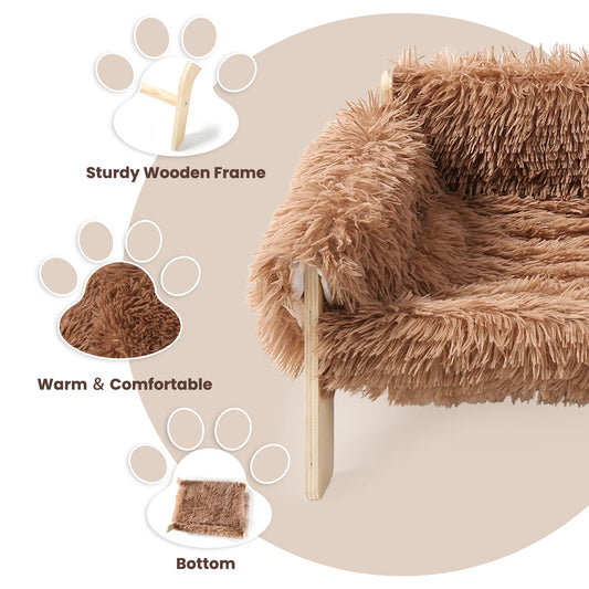 Large Cat Bed Sturdy Wooden Leg Raised Plush Cat Sofa Bed Kitten Bed for Indoor Cats - Soft Cat Couch - Play Paws Toys