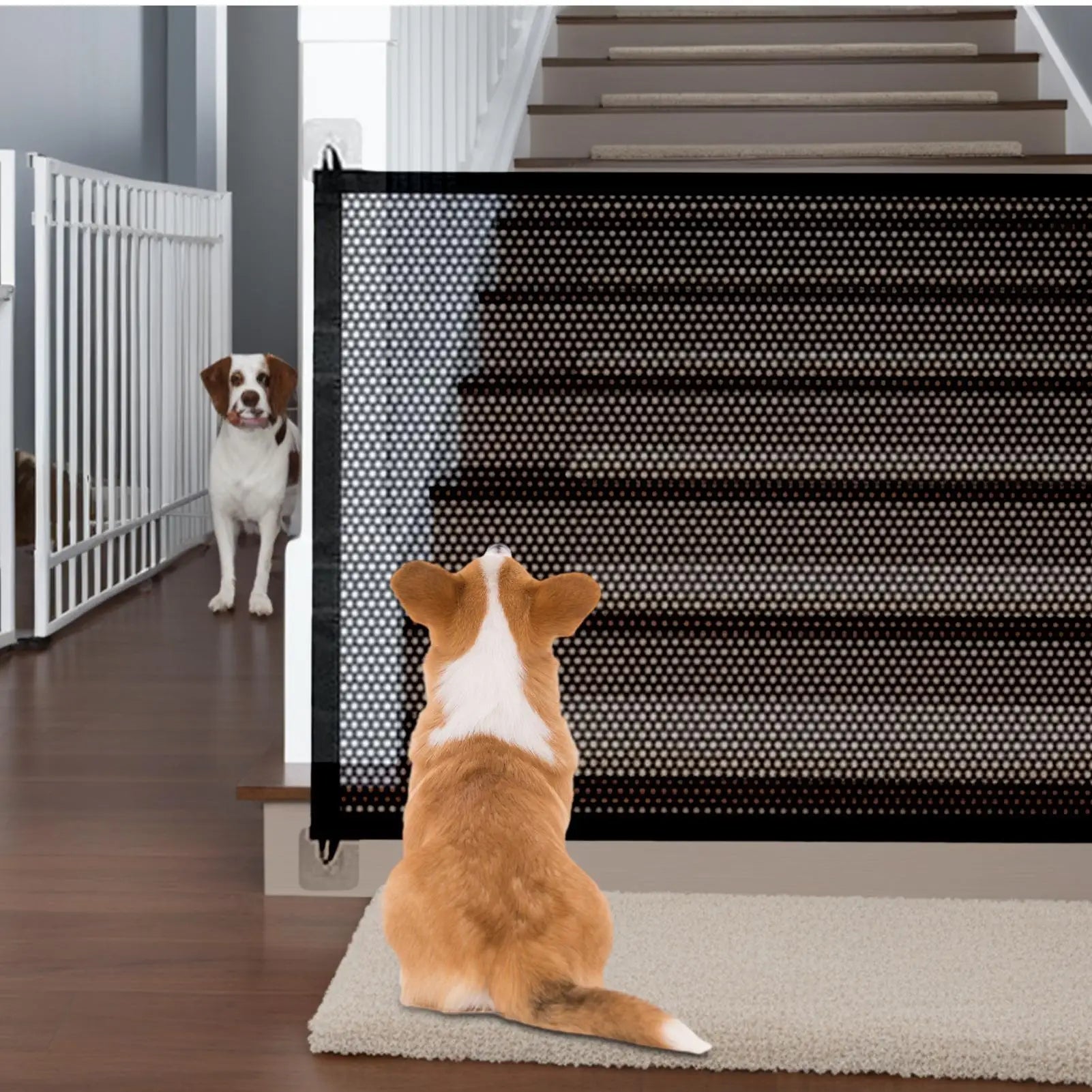 Folding Pet Fence Easy To Install Breathable Mesh Indoor Stairway No Drilling Supplies Retractable Safety Barrier For cat dog