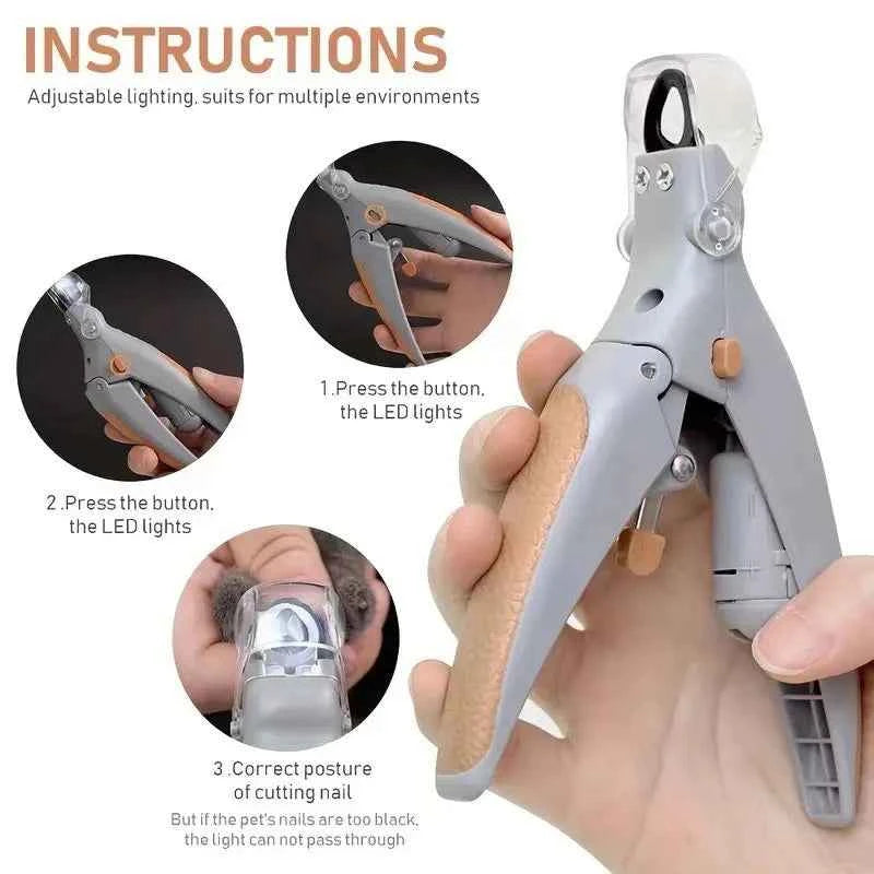 Pet cat and dog nail clippers with LED light, polishing and cleaning supplies