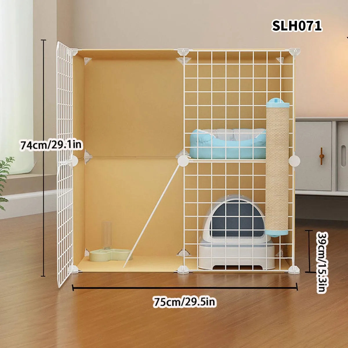 Cat Cage, Cat Villa, Yellow Cage, Natural Wood Color Pet Cage, Free Assembly, Multi-Cat, Space-Saving, Three-Layer Iron Mesh Cage, Household Cat Cabinet - Play Paws Toys