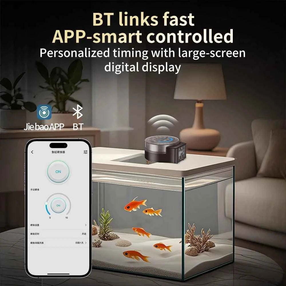 Jebao Jecod 2025 New RF Smart Automatic Aquarium Fish Feeder with Digital Timing and BT Control Feeding Function