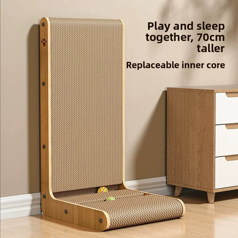L Shape Cat Scratcher Cardboard Bell Hole Catnip Wear-Resistant Scratching Post For Indoor Cats Furniture Protection