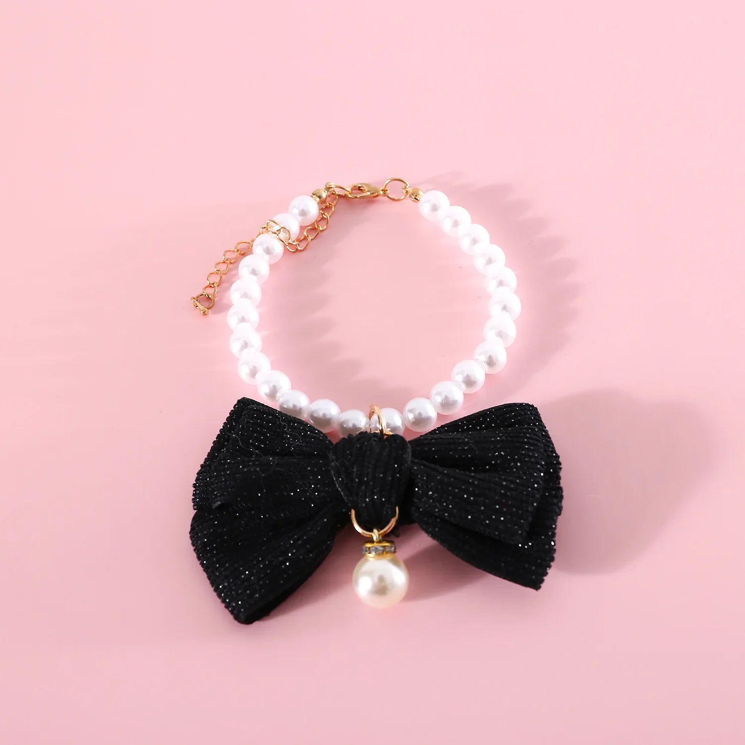 Pet Pearl Diamond Bow Necklace Princess Style Bow Tie Pendant Birthday Cat Puppy Collar