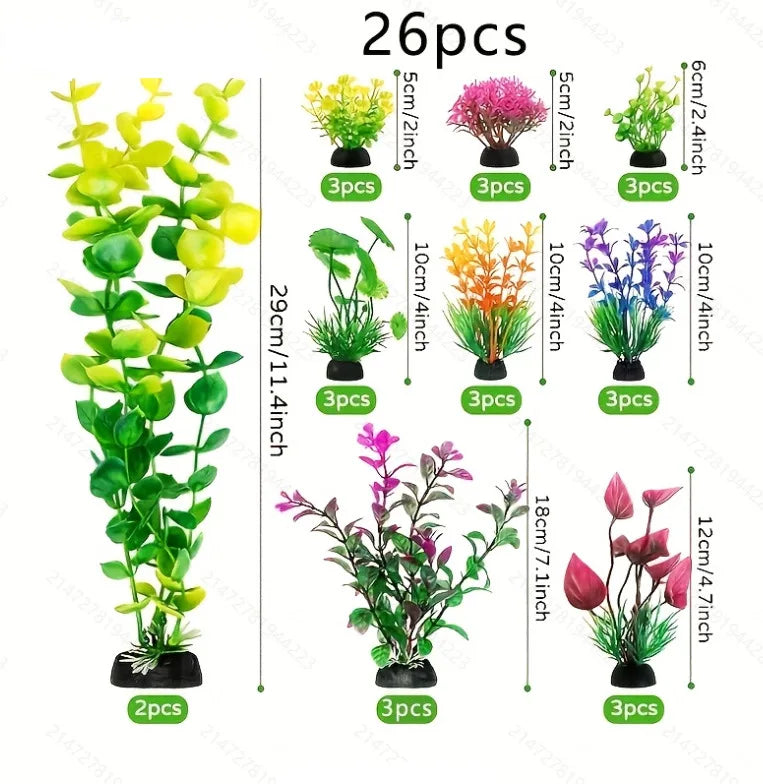 25/26PCS Artificial Aquarium Decor Plants Water Weeds Ornament Aquatic Plant Fish Tank Grass Decoration Accessories