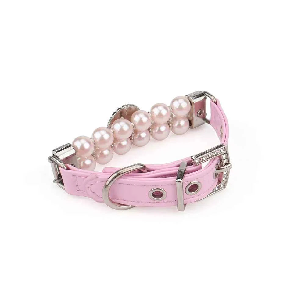 Artificial Pearls Cat Collar Rhinestone Small Dog Pet Collar Necklace Wedding Party Birthday Princess Valentine's Day Pet Gift