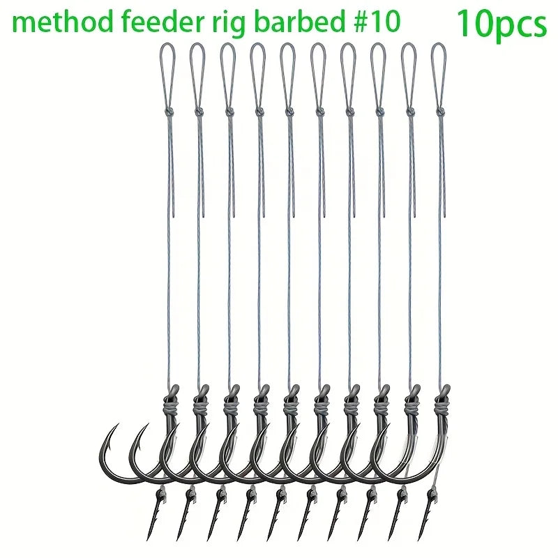10/20pcs Method Feeder Rigs with Barbed Spike and 8 Braided Line,High-strength Barbed Fish Hook Size6 8 10 12 14,Feeder Fishing