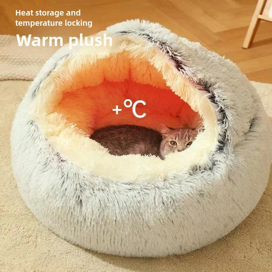Autumn and Winter soft plush pet bed and pet bed Winter warm and cold plush comforter nest Shell cat nest semi-enclosed cat nest - Play Paws Toys