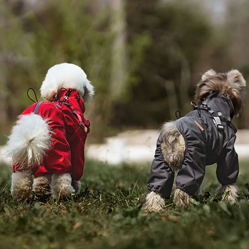 Dog Raincoat With Harness Waterproof Jacket for Small Dogs Adjustable Reflective Dog Rain Overalls Four legged raincoat Pet Rain