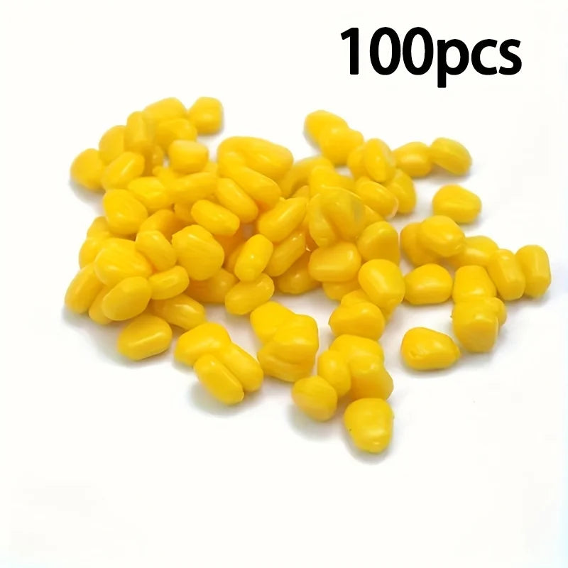 50/100pcs Realistic Corn Cob Fishing Lures - Yellow Corn Kernel Soft Baits, Pouch-Packed Freshwater & Saltwater, for Carp