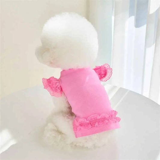 Pet Supplies Lace Pet Summer Vest Soft Flying Sleeve Cat Base Skirt Breathable Dog Clothes Puppy