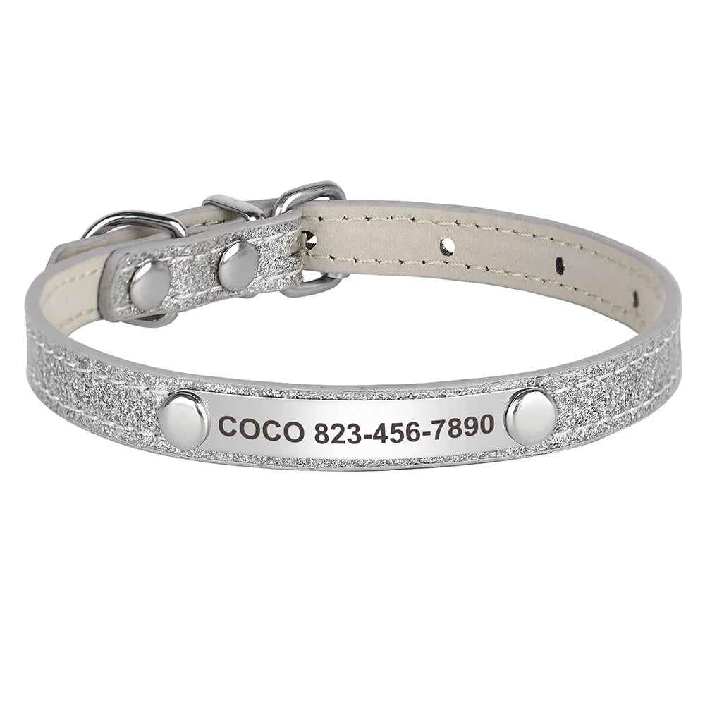 Personalized Cat Collar Bling PU Leather Cat Collars Free Custom Pet Puppy Kitten ID Necklace Adjustable for Cats Small Dogs