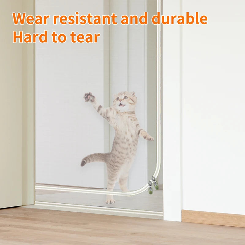Reinforced heavy duty cat screen door, thickened cat scratch mesh to prevent scratching, U-shaped with bilateral zippers