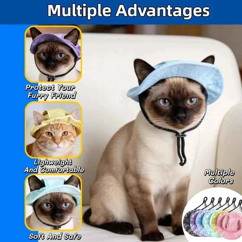 Pet cat fishing hat - Fashionable and cute. Essential for your cat's summer outdoor outfit.