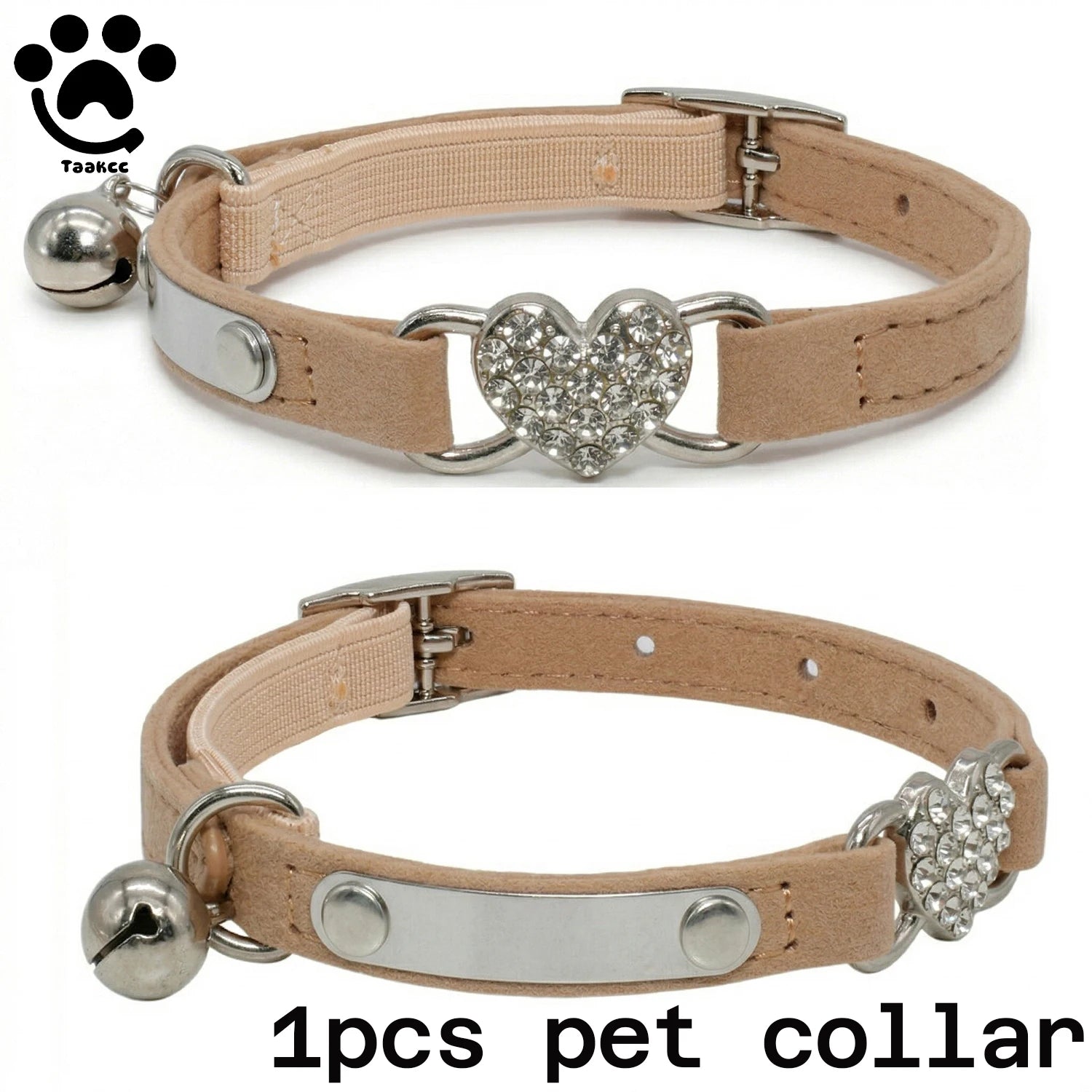 Personalized Heart Shaped Cat Collar With Bell Safety Elastic Adjustable Collar Soft Velvet Cat Crystal Collar for Kitten Puppy
