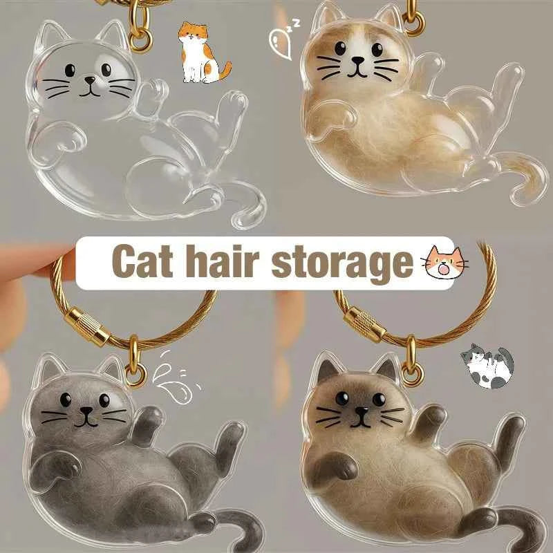 Cat Hair Memorial Storage Keychain Cat Fur Container Pets Cat Fur Collector Capsule Keyring Kitty Hair Hanging Pendants