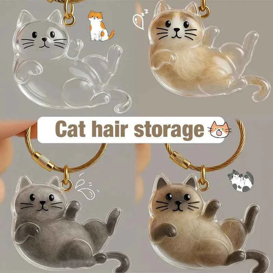 Cat Hair Memorial Storage Keychain Cat Fur Container Pets Cat Fur Collector Capsule Keyring Kitty Hair Hanging Pendants