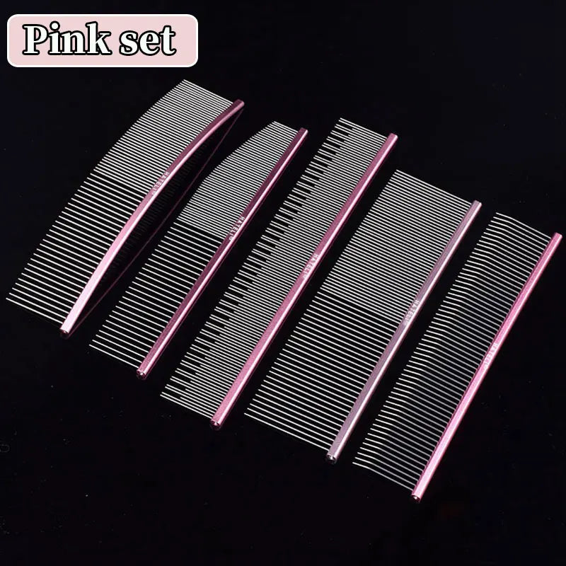 Pet Pink Comb Cat Dog Professional Stainless Steel Grooming Comb Dense Sparse Teeth Dog Cat Cleaning Brush Hair Reemoval Comb