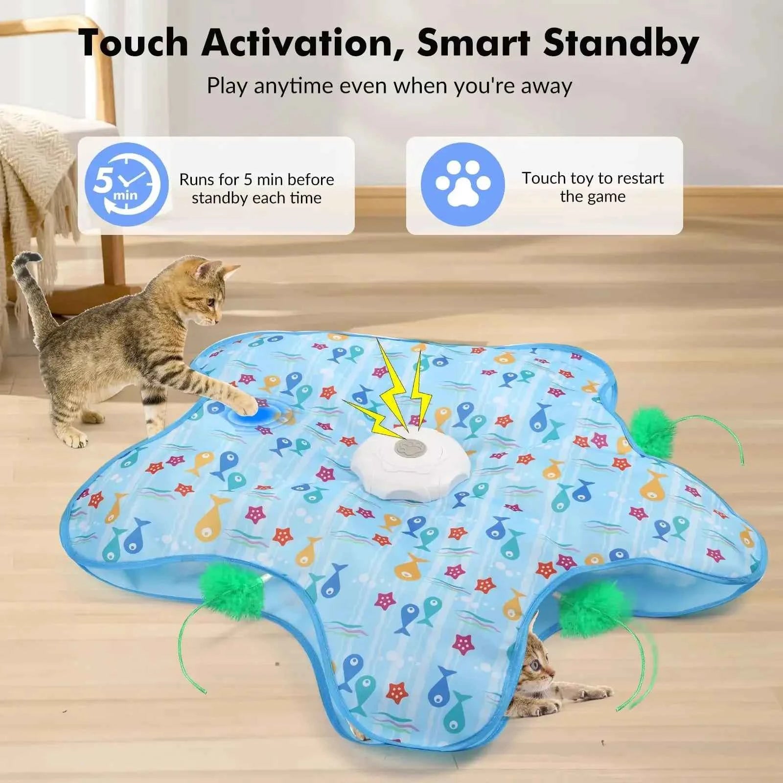 Smart Hide and Seek Cat Toy Electric Thermal Sensing Cat Catch Cover Real Mouse Squeaky Touch Activated Feather Teaser Wand