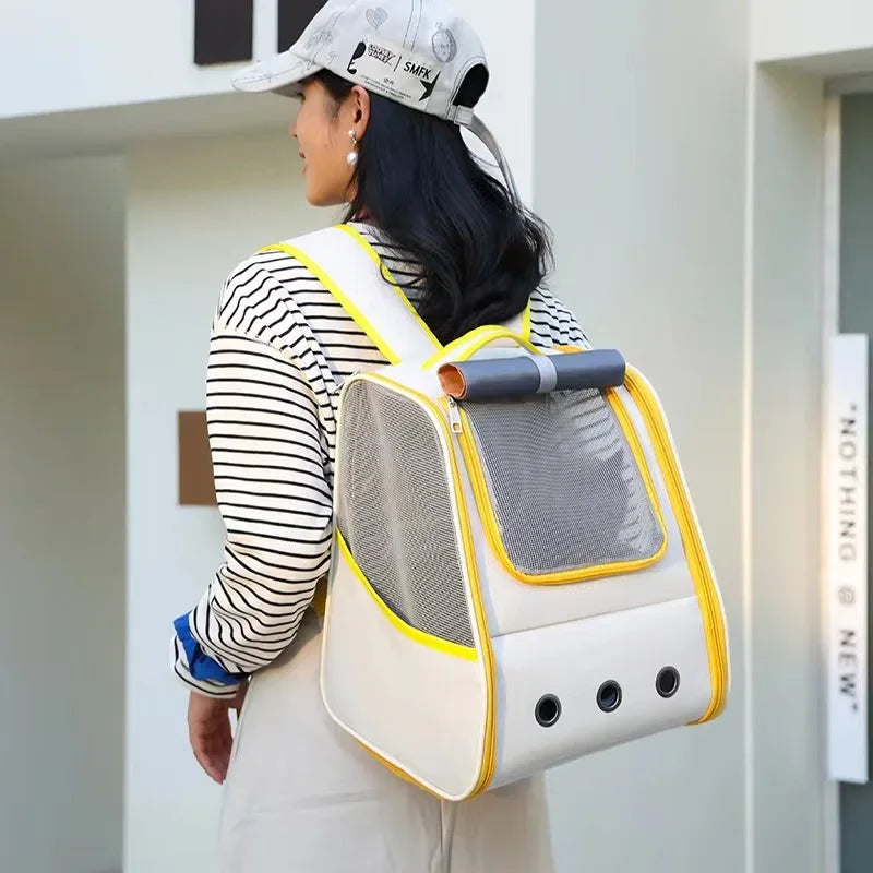 Pet Cat Carrier Backpack Breathable Portable Travel backpack for cat and dog With Anti Breakaway Belt Three-door design AA074 - Play Paws Toys