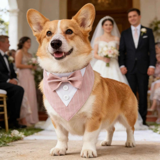 Sucado Handsome Wedding Pet Dog Bandana, Elegant Tuxedo Suit Scarf with Bowtie,  Luxury Formal Engagement Birthday Party Gifts
