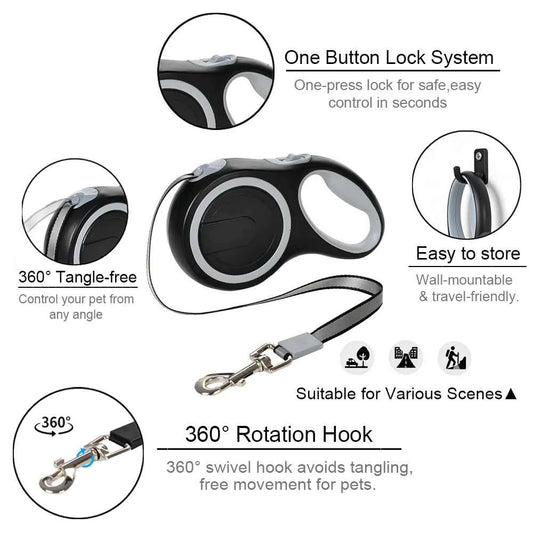 8/5m Dog Leash Strong Nylon Pets Traction Rope Extending Automatic Retractable 50kg Big Dogs Lead Walking Labrador Accessories