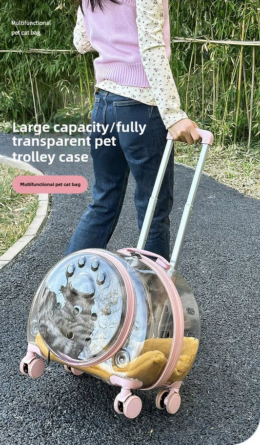 Transparent Pet Travel Carrier Portable Trolley Suitcase for Cats & Small Dogs Durable Pet Transport Case Professional Pet Cart - Play Paws Toys