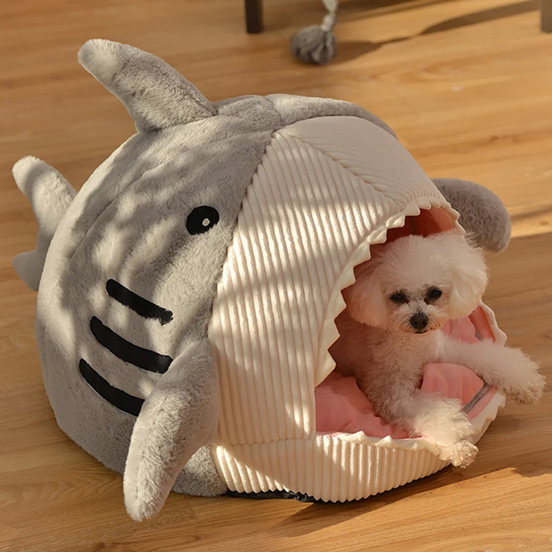 Winter Warm Pet Beds Shark Cat Mat Semi-Closed Pillow Puppy Nest Thicken Kittens Basket Cushion Pillow Mat Dogs Cats House Goods - Play Paws Toys