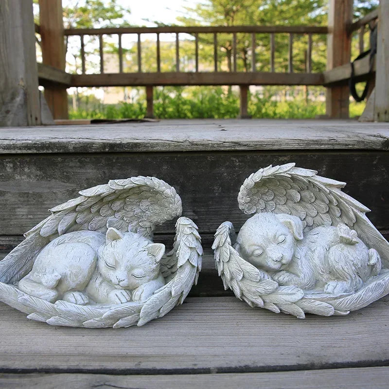 Pet Tombstone Dog Cat Tombstone Memorial Stone Personalized Memorial Stone Resin Statue Creative Angel Dog Cat Ornament
