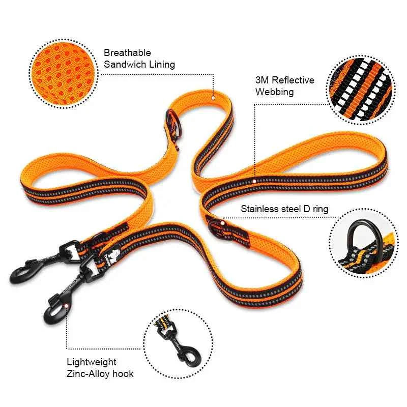 Truelove 7 In 1 Multi-Function Adjustable Dog Lead Hand Free Pet Training Leash Reflective Multi-Purpose Dog Leash Walk 2 Dogs