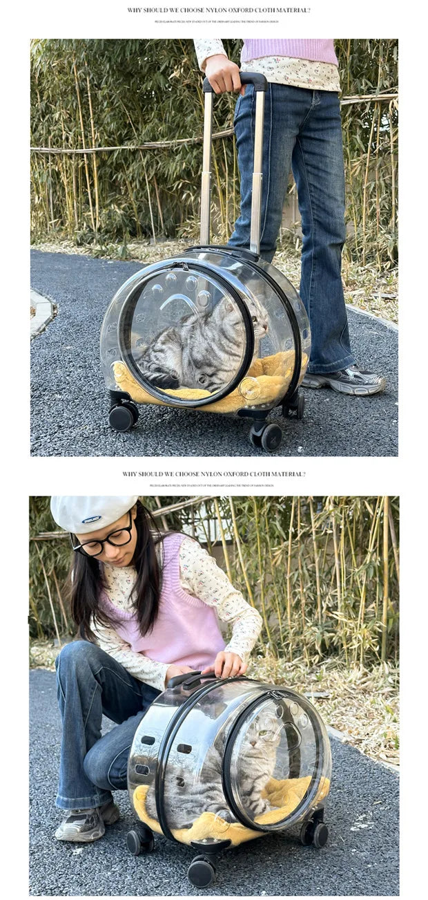 Transparent Pet Travel Carrier Portable Trolley Suitcase for Cats & Small Dogs Durable Pet Transport Case Professional Pet Cart - Play Paws Toys