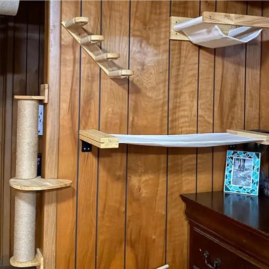 Wall-mounted Cat Climbing Frame 50cm Cat Climbing Ladder  Hammock  Activity Sisal Cat Grab Post Cat Pedal Indoor Cat House - Play Paws Toys