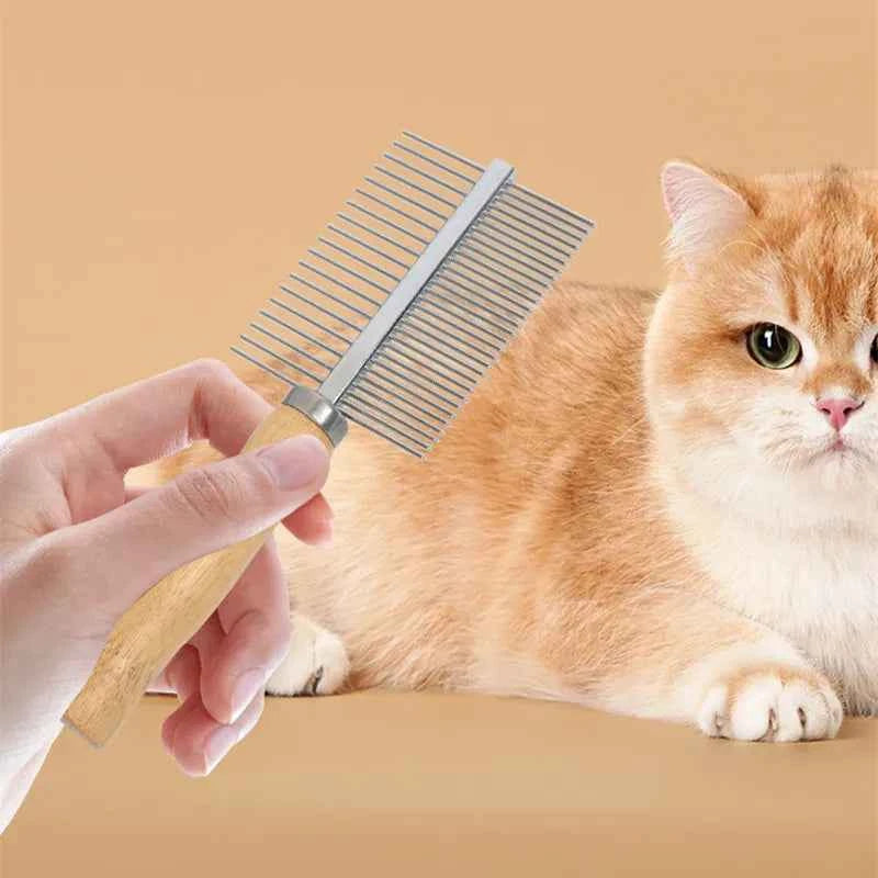 Cat Comb Stainless Steel Cat Brush Dog Hair Brush Wood Handle Pet Hair Remover Cats Comb Pet Grooming Cleaning Tools Accessories