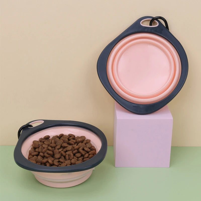 Portable Folding Pet Food Bowl Cat Dog Silicone Collapsible Feeder Bowl Travel Outdoor Puppy Water Container With Hook 320ml