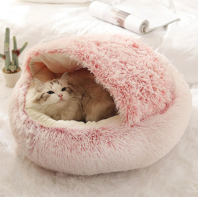 Autumn and Winter soft plush pet bed and pet bed Winter warm and cold plush comforter nest Shell cat nest semi-enclosed cat nest - Play Paws Toys